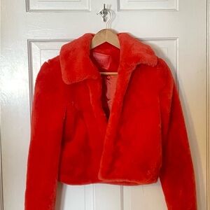 Blank NYC Shawl Collar Orange/Red Faux Fur Jacket Women's XS